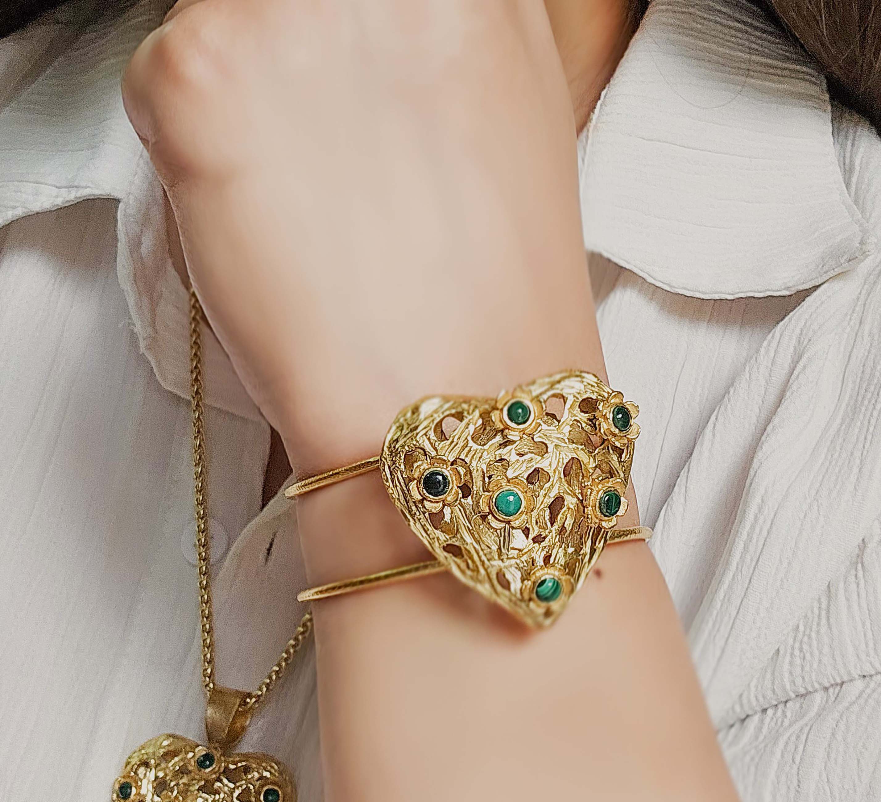 18k Gold Plated Heart Gemstone Filigree Bracelet