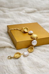 Luxury Textured Gold Pearl Statement Bracelet