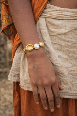 Luxury Textured Gold Pearl Statement Bracelet