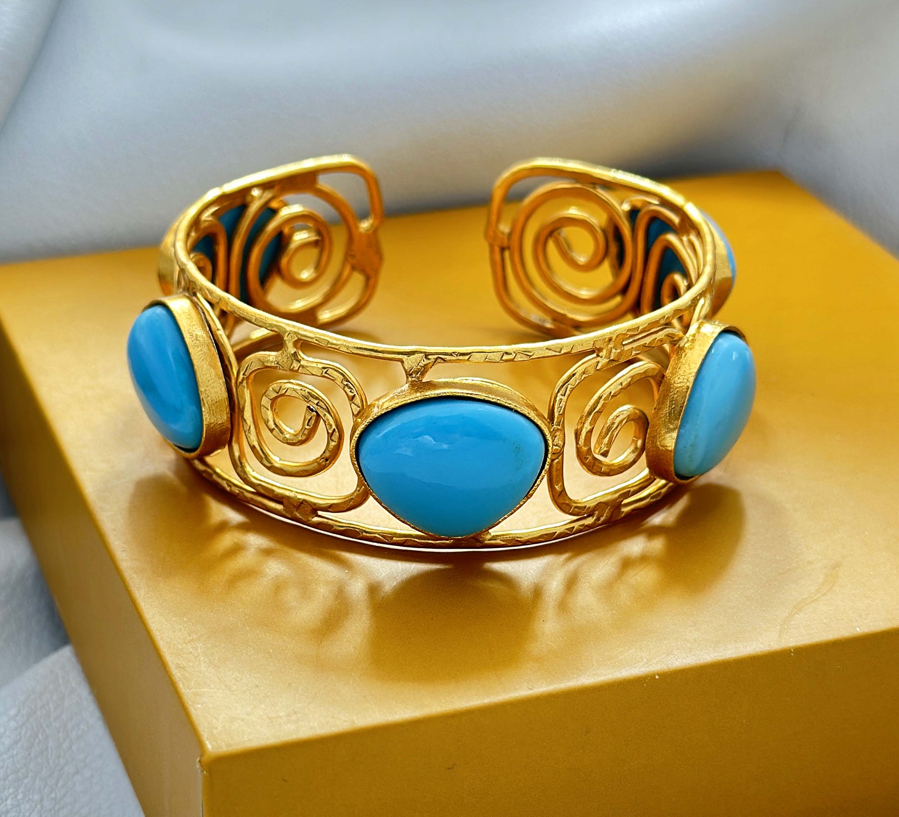 18 K Gold Plated Gemstone Cuff Bangle
