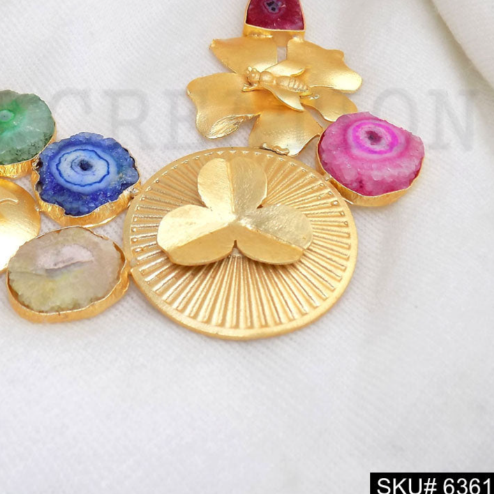 Gold Plated Gemstone Chunky Beads Necklace SKU6361
