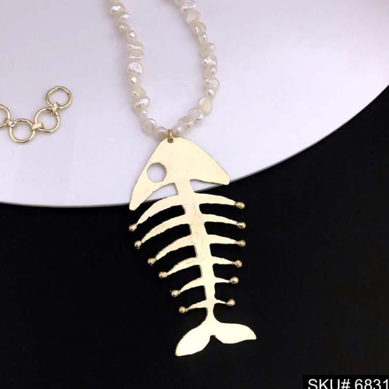 Fish Skeletal Necklace With Pearl Beads SKU6831