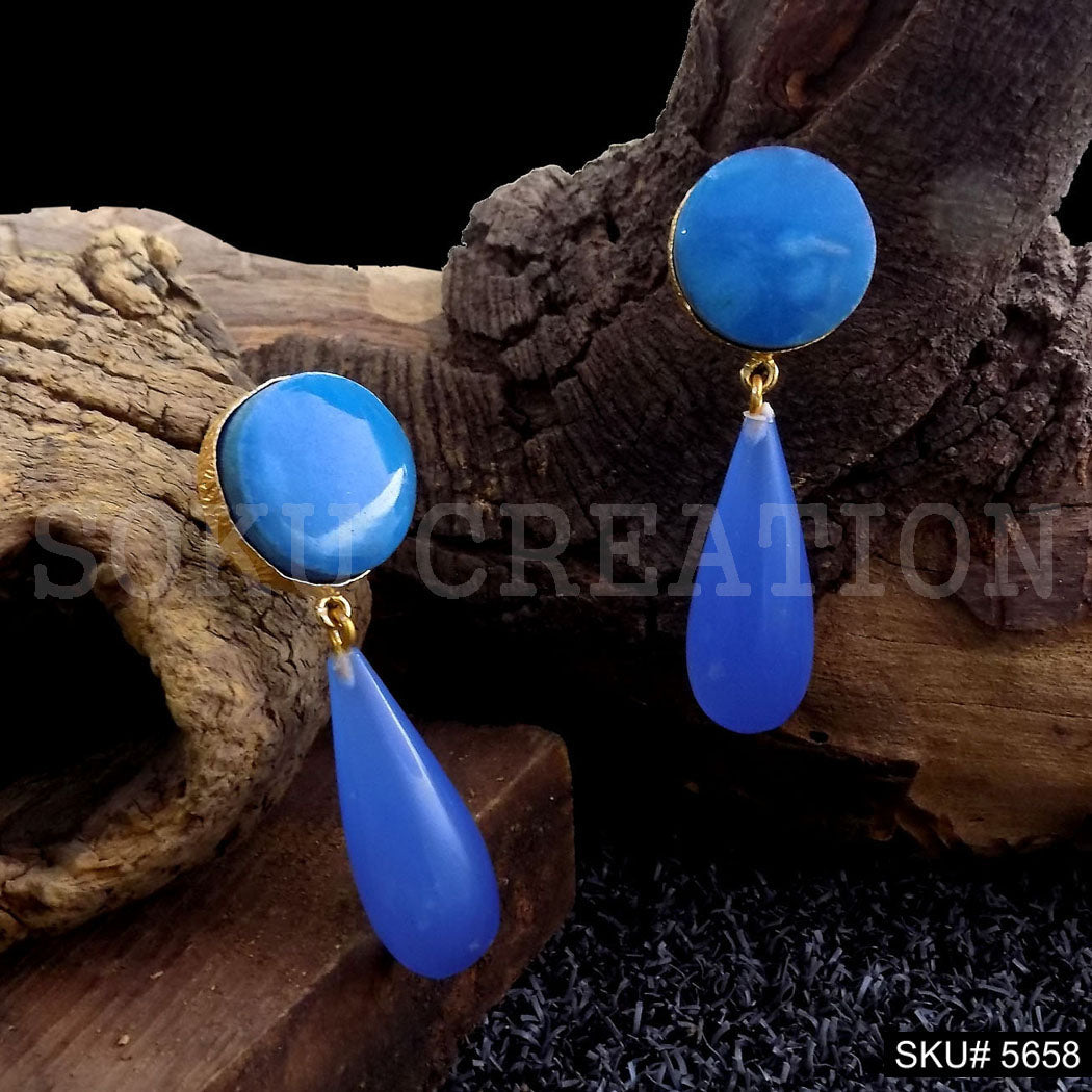 Gold plated Blue Stone Drop & Dangle Jhumki Earring SKU5658