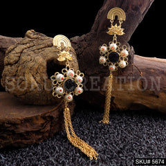Gold plated Designer Long with Chain Drop & Dangle Earring SKU5674