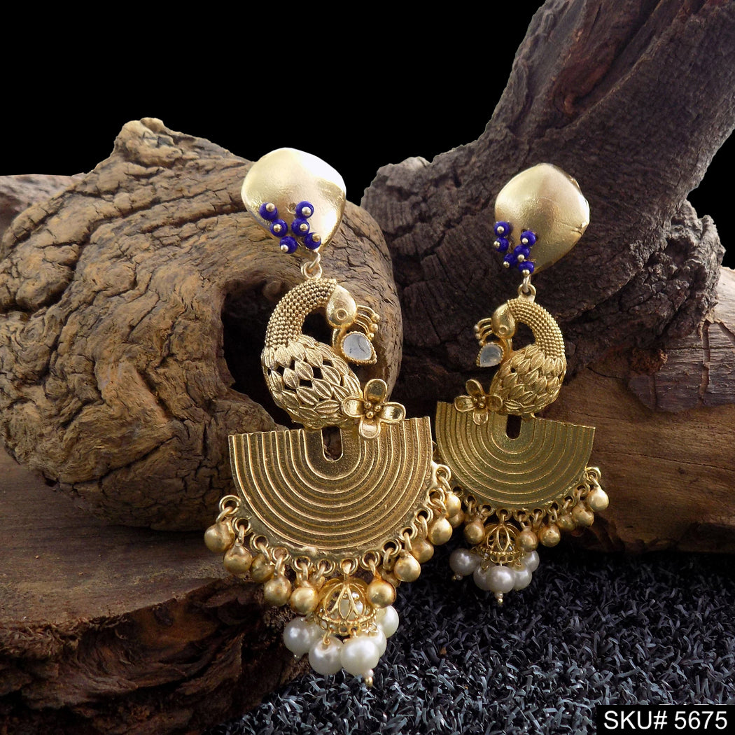 Gold plated Peacock Design Drop & Dangle Earring SKU5675