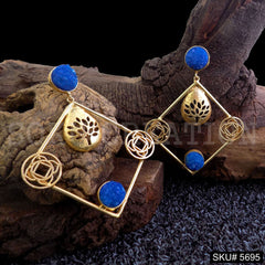 Gold plated Handmade Blue Stone Statement Drop & Dangle Earring SKU5695
