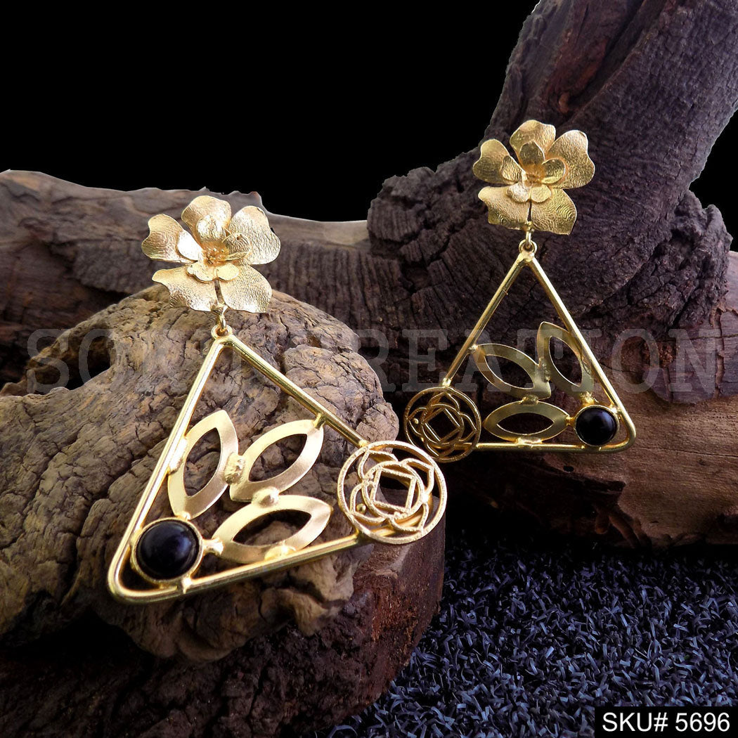 Gold plated Handmade Black Stone Statement Drop & Dangle Earring SKU5696
