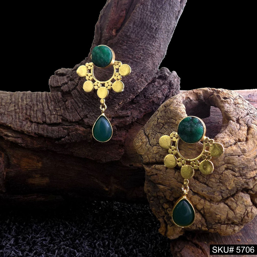 Gold plated Handmade Green Stone Style Drop & Dangle Earring SKU5706