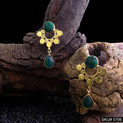 Gold plated Handmade Green Stone Style Drop & Dangle Earring SKU5706