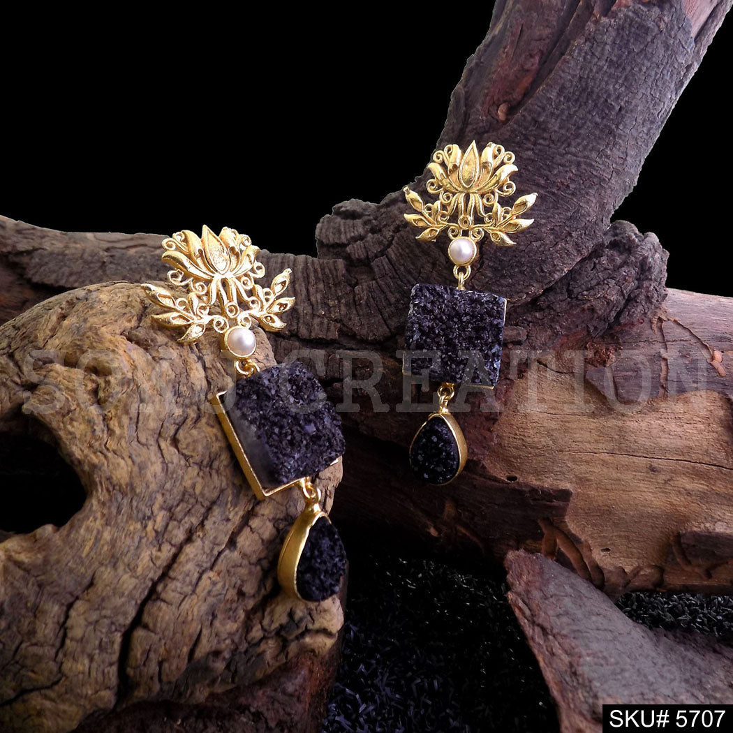 Gold plated Handmade Lotus Design Drop & Dangle Earring SKU5707