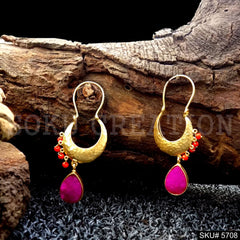 Gold plated Handmade Pink Stone Designer Hoops Earring SKU5708