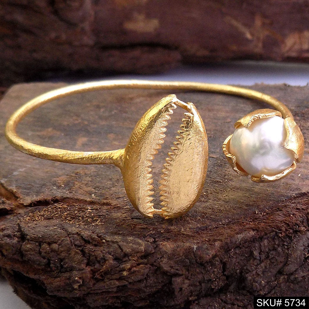 Gold Plated Unique Pearl and shell Statement Designer  Cuff SKU5734