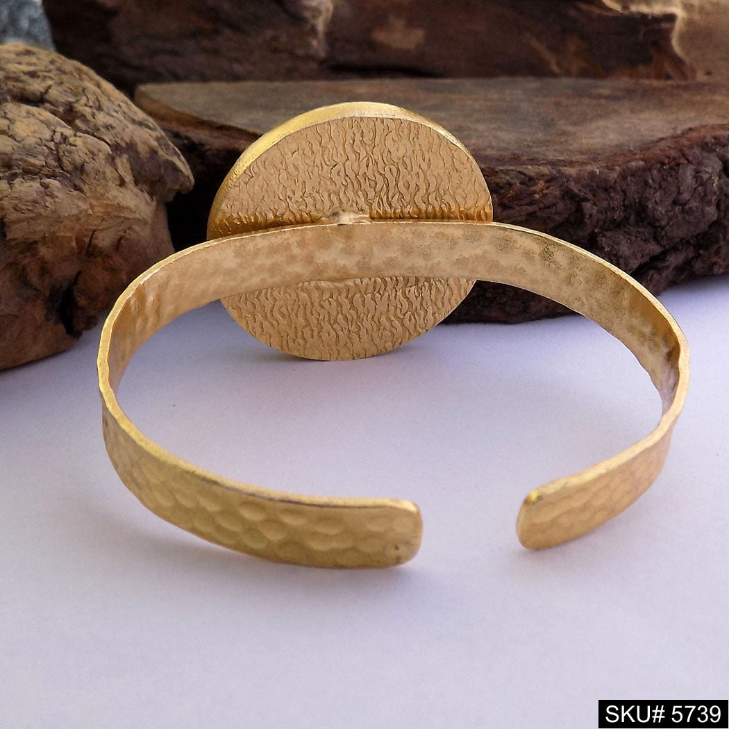 Gold Plated Unique Hammered Statement Designer Cuff With Big Gemstone SKU5739
