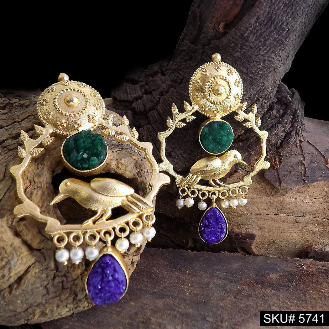 Gold plated Handmade Statement Bird Design Drop and Dangle Earring SKU5741