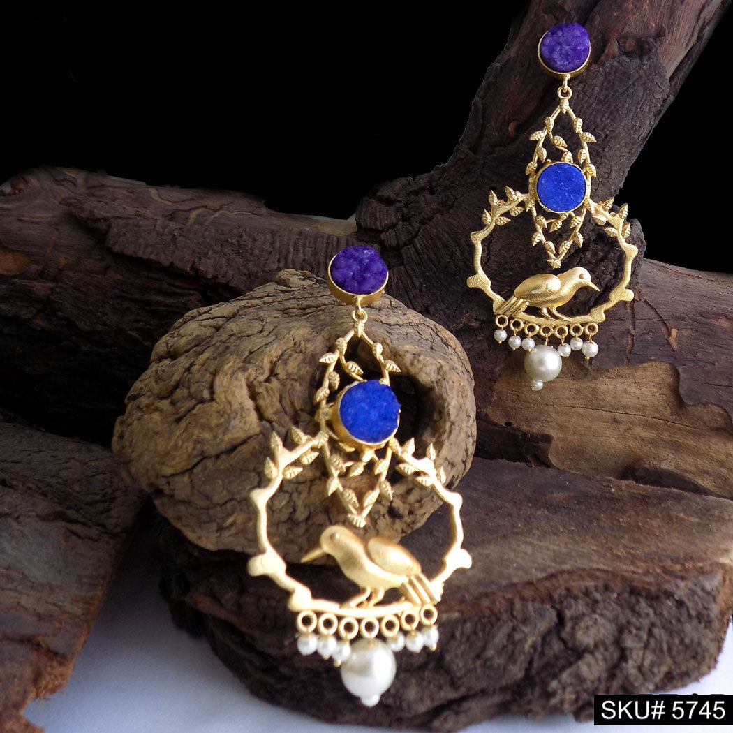 Gold plated Handmade Statement Bird Design Drop and Dangle Earring SKU5745