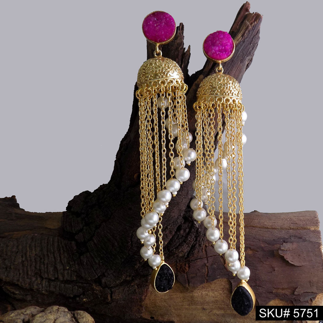 Gold plated Handmade Statement Drop and Dangle Designer Jhumki Earring SKU5751