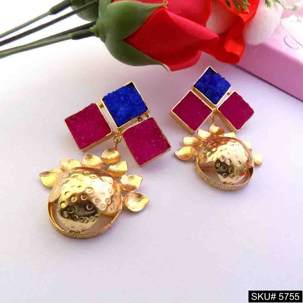 Gold plated Designer Multi Color Stone Drop and Dangle Earring SKU5755
