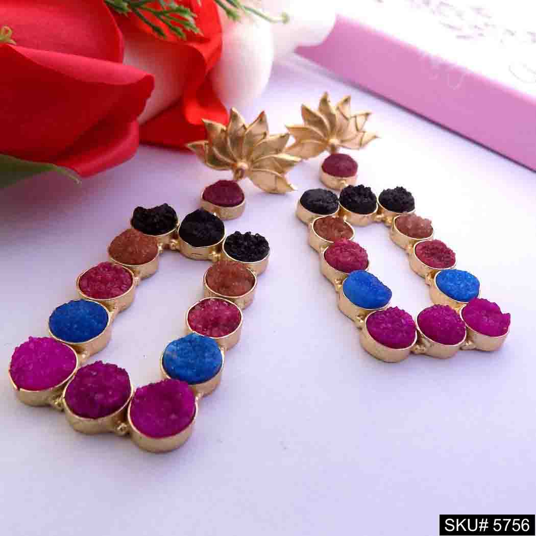 Gold plated Designer Multi Color Stone Drop and Dangle Earring SKU5756