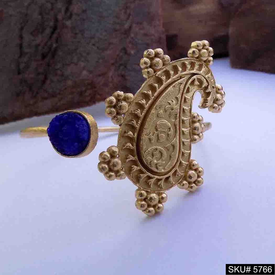 Gold Plated Unique Curve Gemstone Statement Designer Cuff SKU5766