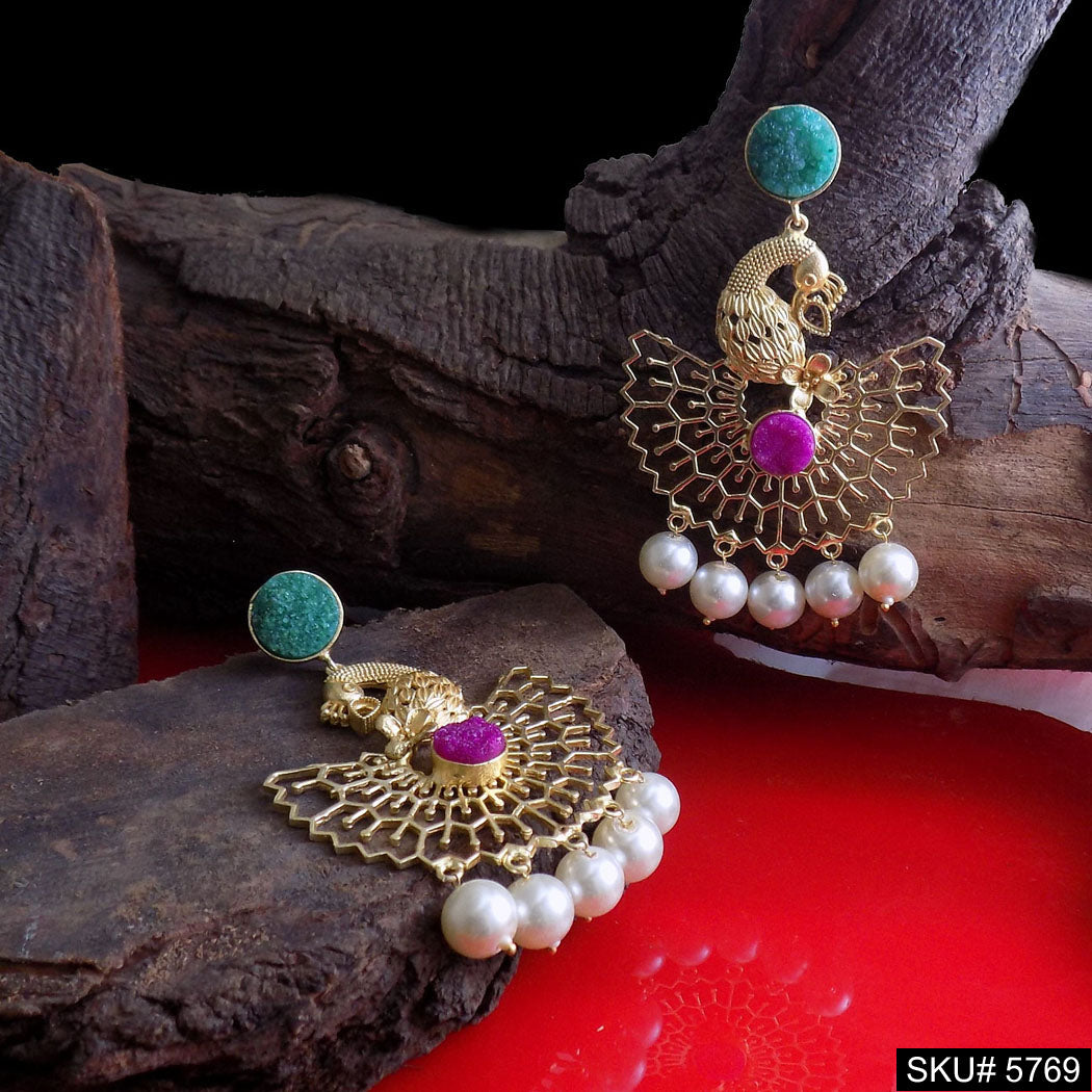 Gold plated Handmade Peacock Style Drop and Dangle Earring SKU5769