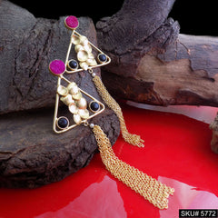 Gold plated Handmade Statement with Multi Long Chain Drop and Dangle Earring SKU5772