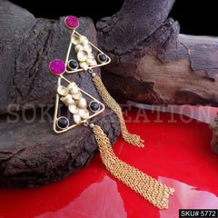Gold plated Handmade Statement with Multi Long Chain Drop and Dangle Earring SKU5772