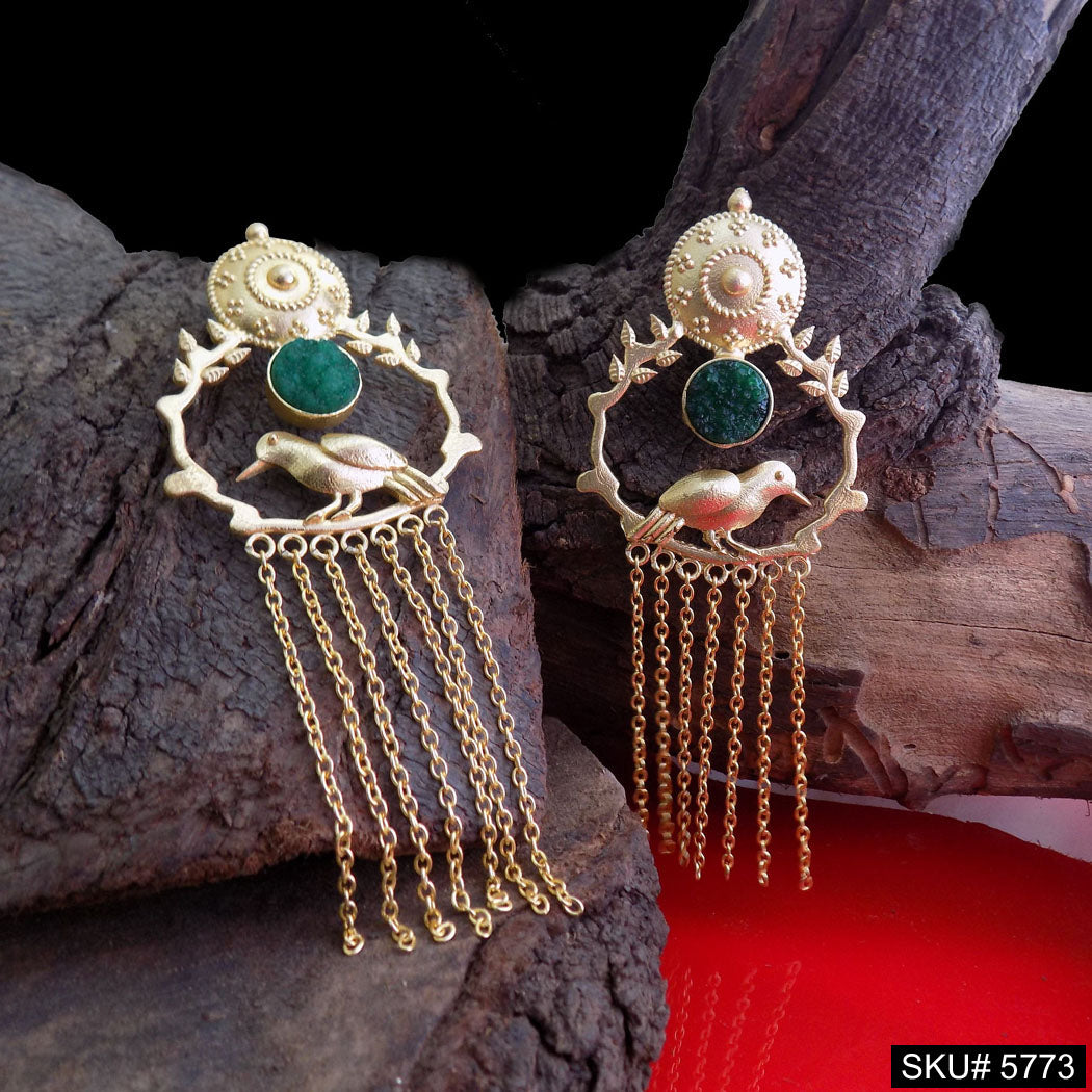Gold plated Handmade Bird Style with Multi Long Chain Drop and Dangle Earring SKU5773