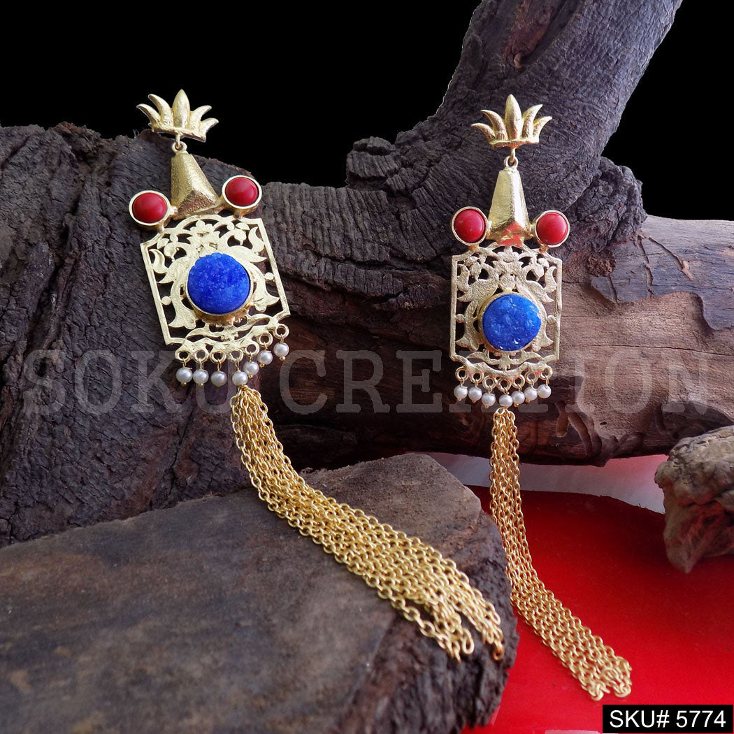 Gold plated Handmade Designer Multi Long Chain Drop and Dangle Earring SKU5774