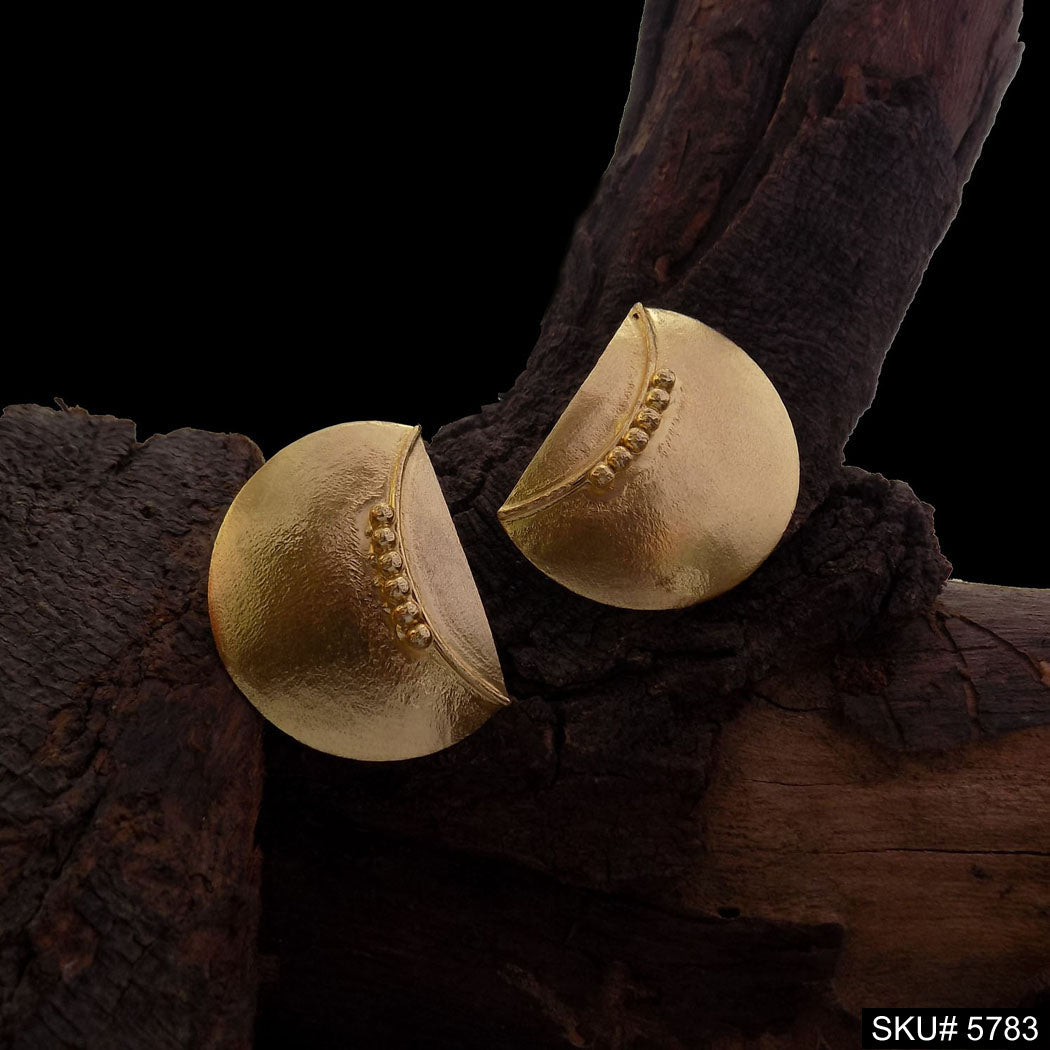 Gold-Beaded Half‑Moon Stud Earrings