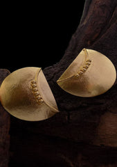Gold-Beaded Half‑Moon Stud Earrings