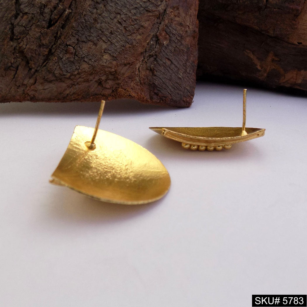 Gold-Beaded Half‑Moon Stud Earrings