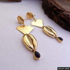 Gold plated Shell Hammered Designer Drop and Dangle Earring SKU5808