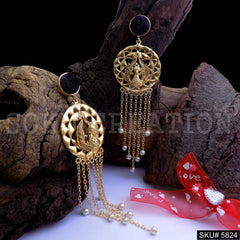 Gold plated Peacock Designer with Chain Drop and Dangle Earring SKU5824