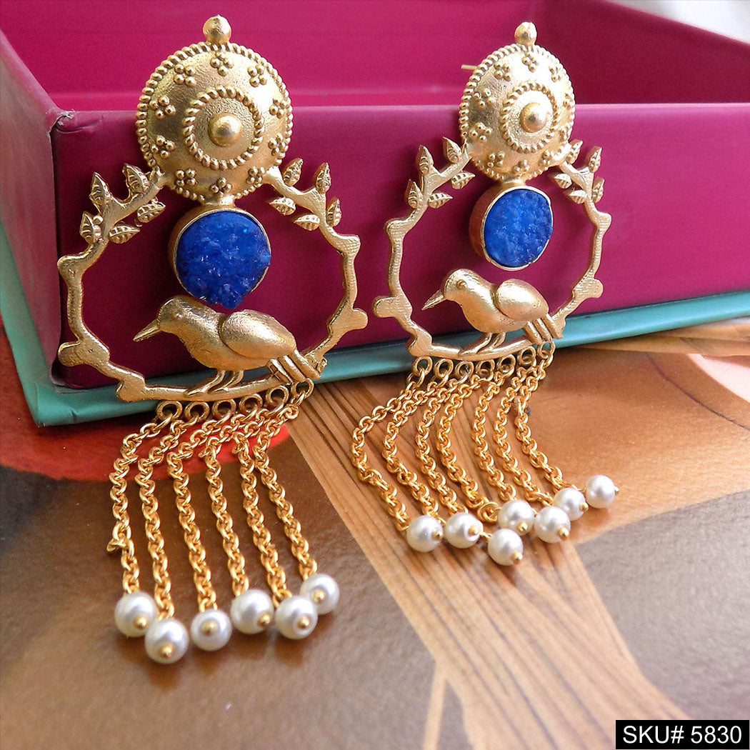 Gold plated Bird Design with Multi Chain Drop and Dangle Earring SKU5830