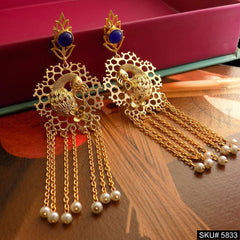 Gold plated Designer Peacock with Multi Chain Drop and Dangle Earring SKU5833