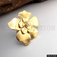 Gold Plated Big Flower Designer Cocktail Adjustable Ring SKU5836