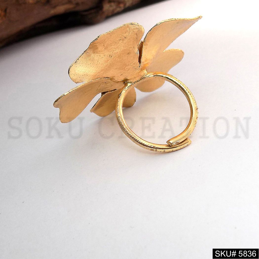 Gold Plated Big Flower Designer Cocktail Adjustable Ring SKU5836