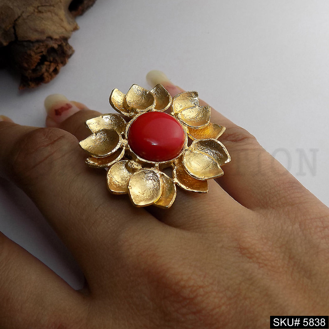 Gold Plated Big Flower Designer Cocktail Adjustable Ring SKU5838