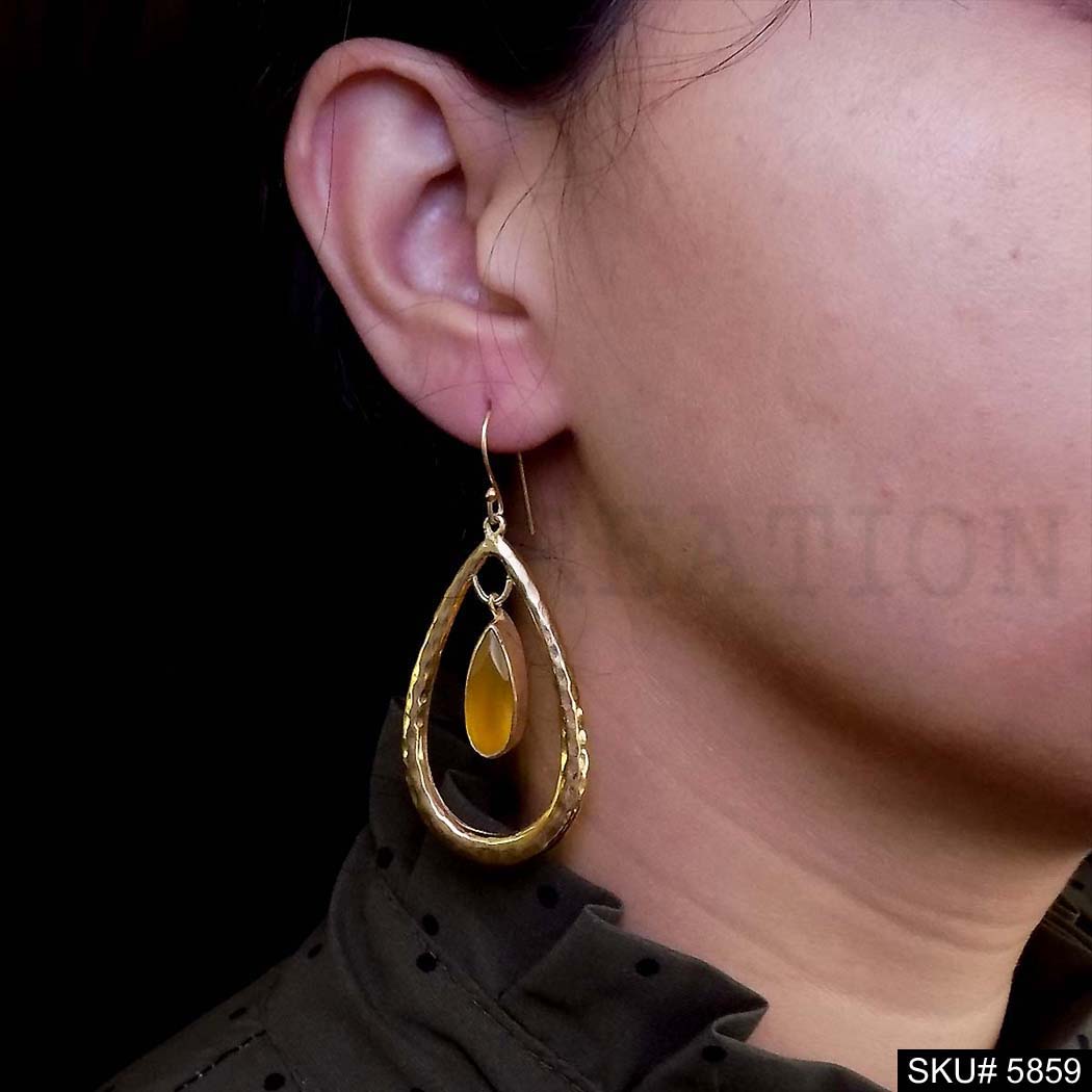 Gold plated Handmade Drop style Gemstone Designer Ear Wire Earring SKU5859