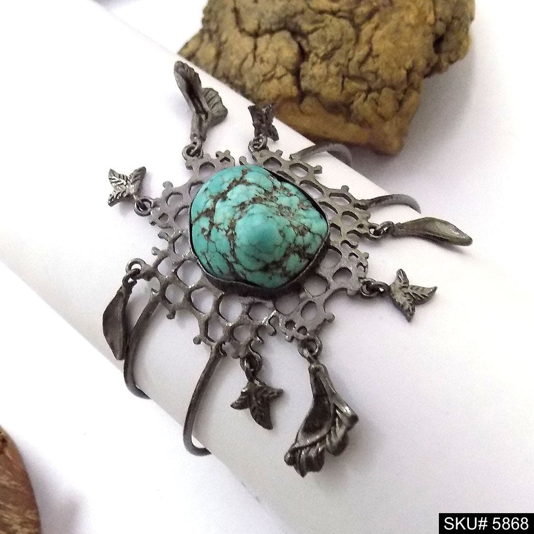 Black Plated Unique Stone Turquoise Designer Cuff SKU5868