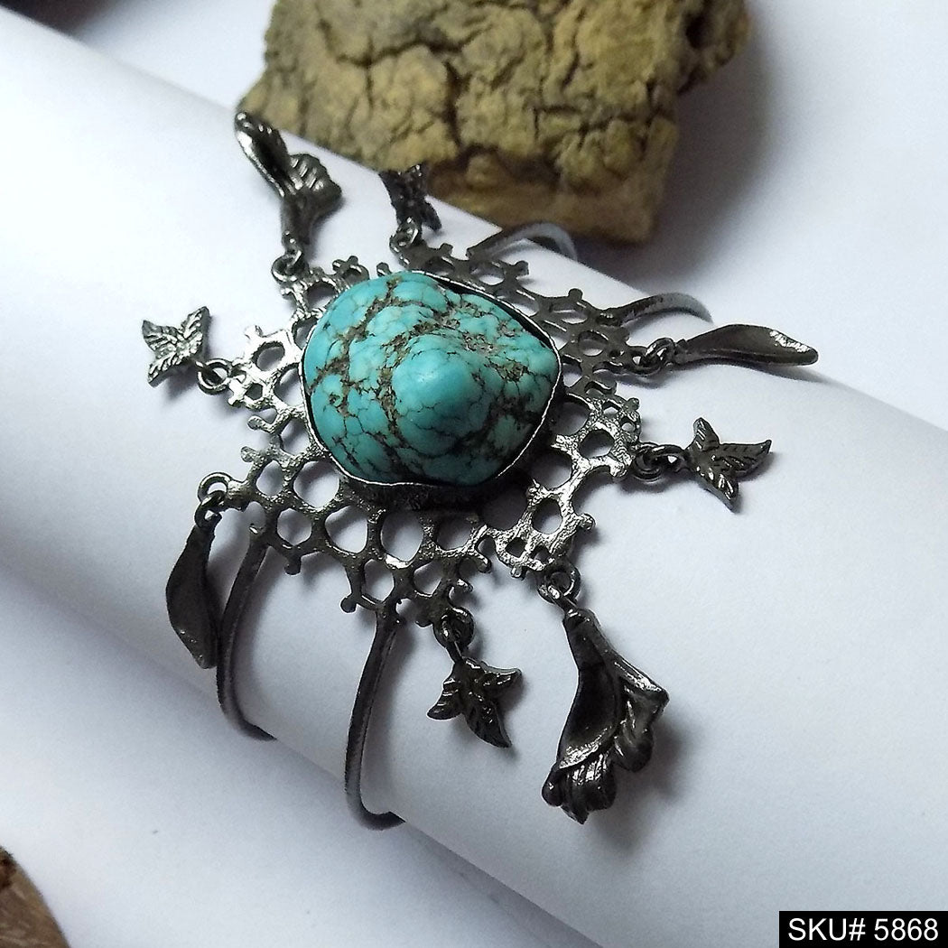Black Plated Unique Stone Turquoise Designer Cuff SKU5868