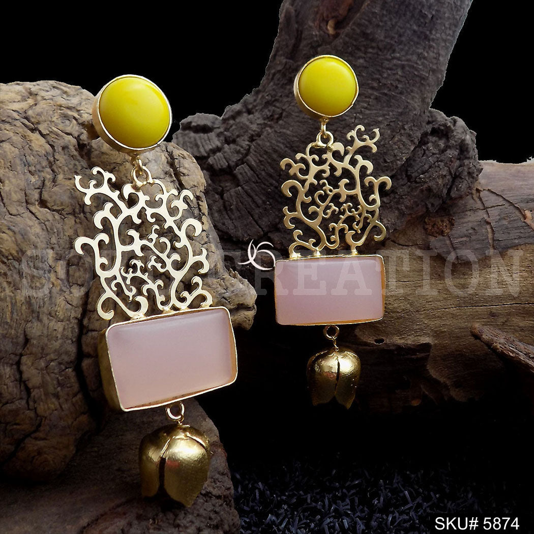 Gold plated Handmade Gemstone Drop and Dangle Earring SKU5874