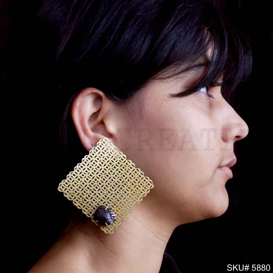 Gold plated Handmade Big Stud Earring SKU5880