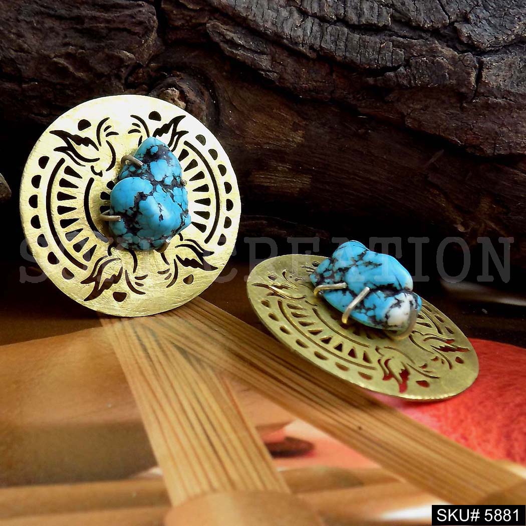 Gold plated Handmade Turquoise Big Stud Earring SKU5881