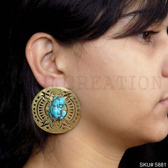 Gold plated Handmade Turquoise Big Stud Earring SKU5881