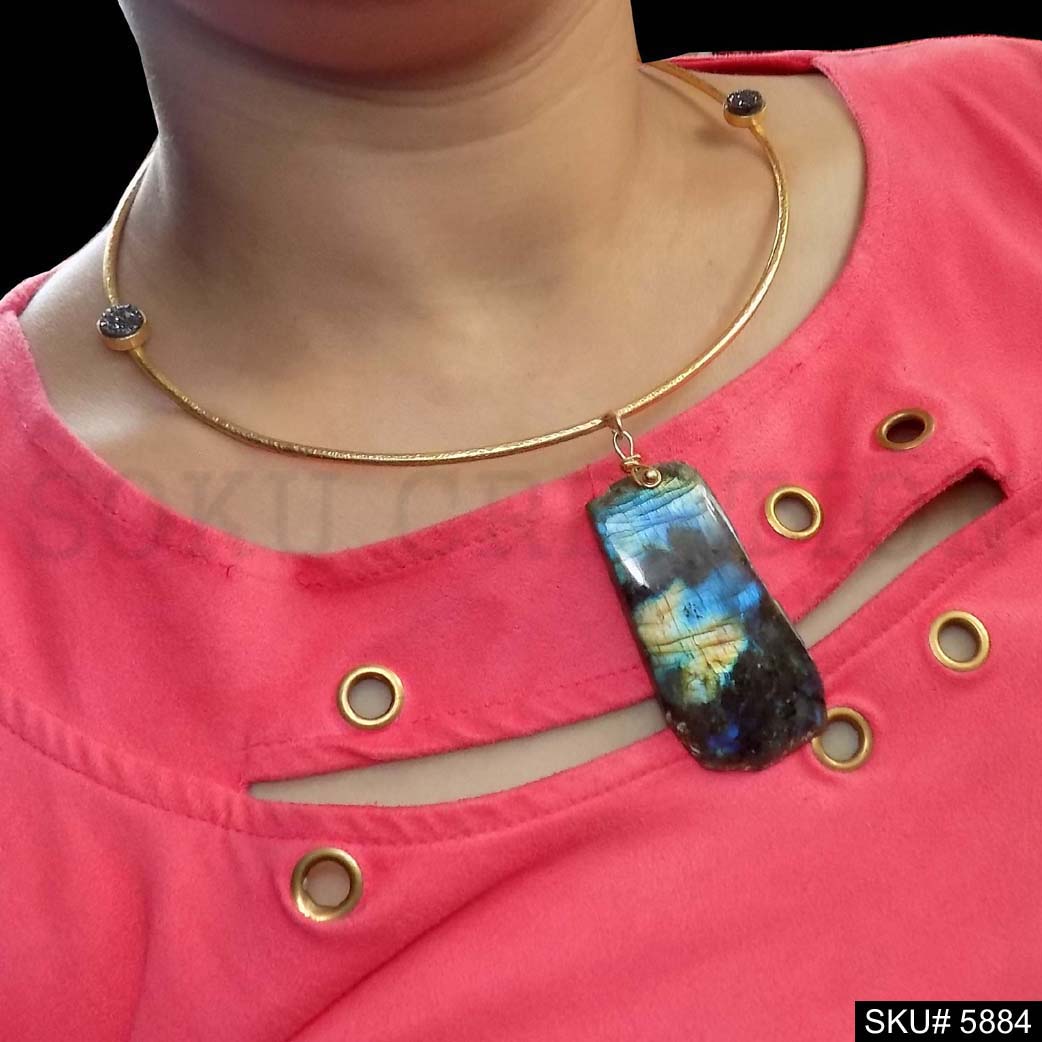 Gold plated Unique Designer Choker With Labradorite Stone SKU5884