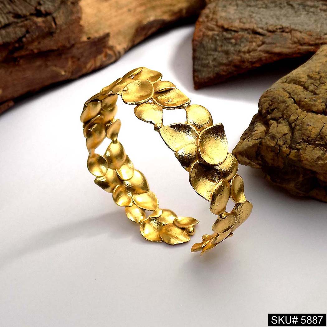 Gold Plated Leaves Unique Designer Cuff SKU5887