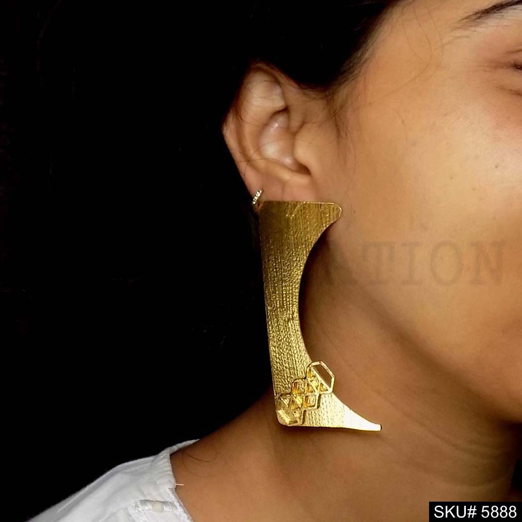 Gold plated Handmade Statement Big Stud Earring SKU5888