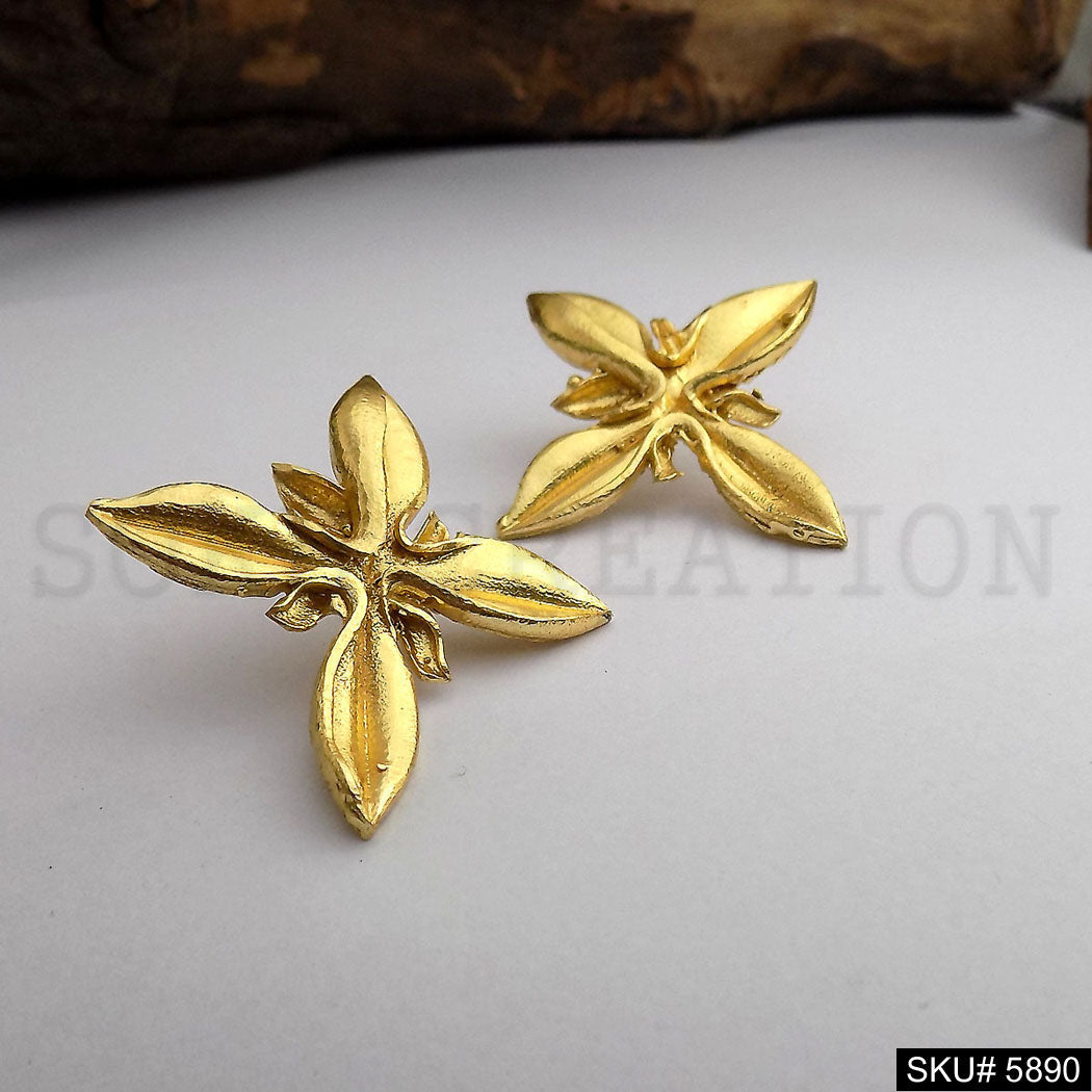 Gold plated Handmade Flower Big Stud Earring SKU5890
