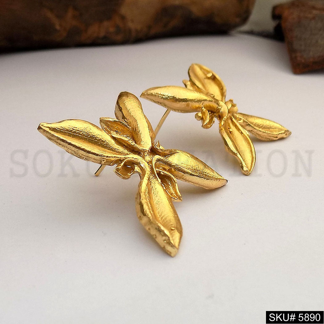 Gold plated Handmade Flower Big Stud Earring SKU5890